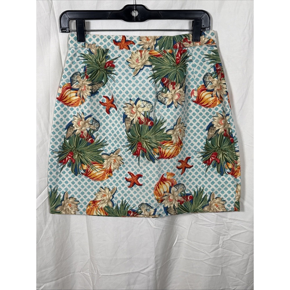 British Khaki By Robert Stock Tropical Floral Sea Life Skirt‎ Size 10 Vintage